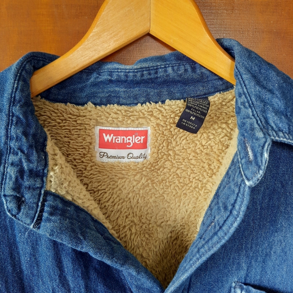 Wrangler tan sherpa lined denim chambray shacket jacket - Picture 4 of 11